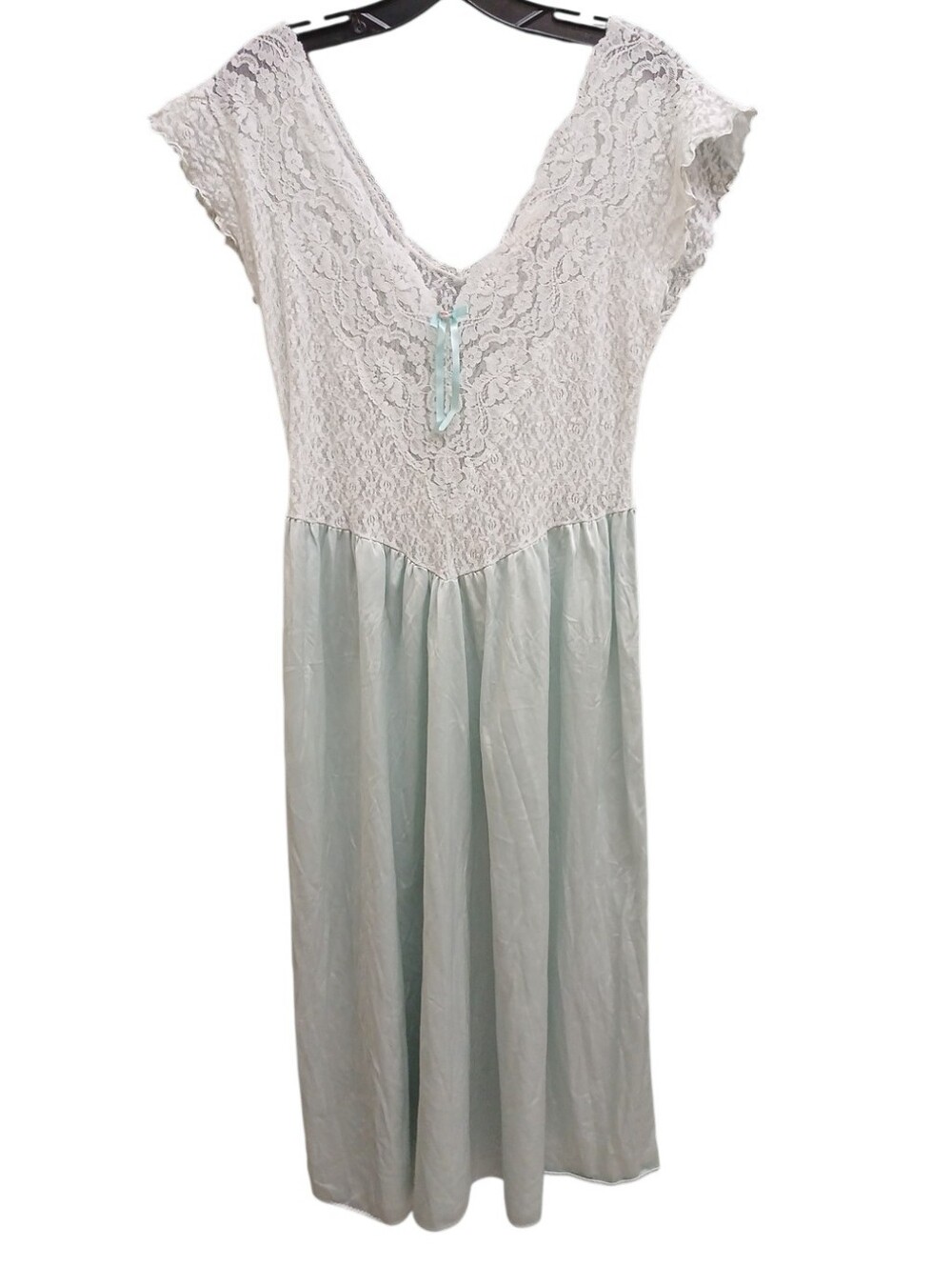 Vintage Cachet Lace Bodice Chemise Slip Dress in Pale Mint Green Size Medium